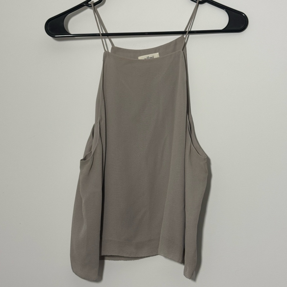 Gray Aritzia Wilfred silk Rian blouse